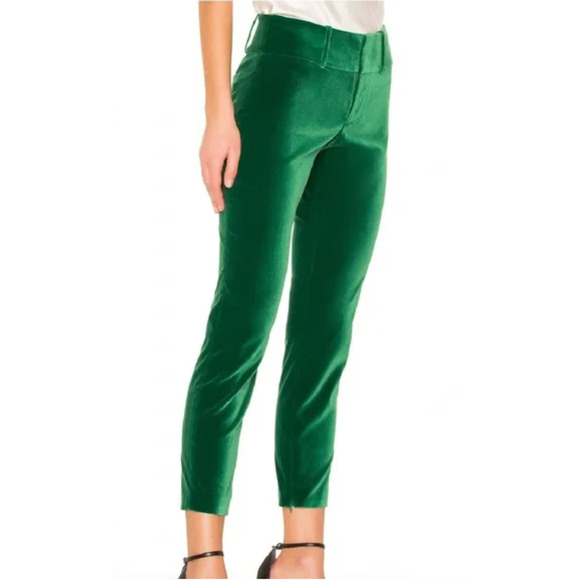 Alice+Olivia Stacey Green Velvet Skinny Pants In Juniper Size 4 $285 - Picture 2 of 8